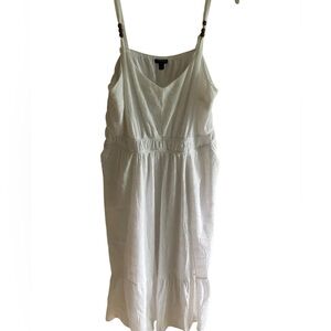 Torrid Midi Gauzy Lined Sun Dress‎ Pockets White Beachy Cottagecore Ruffle 1X
